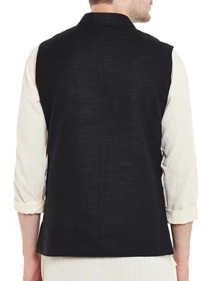 black cotton khadi nehru jacket - 14125416 - Standard Image - 3