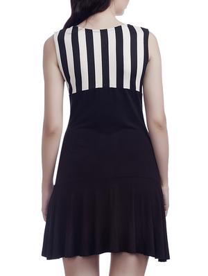 navy blue striped viscose asymmetric dress - 14130684 - Standard Image - 3