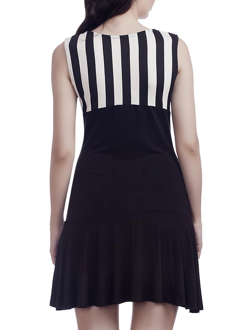 navy blue striped viscose asymmetric dress - 14130684 - Zoom Image - 3