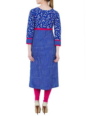 blue cotton straight kurta - 14136137 - Standard Image - 3