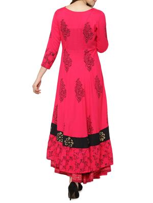 pink rayon flared kurta - 14137299 - Standard Image - 3