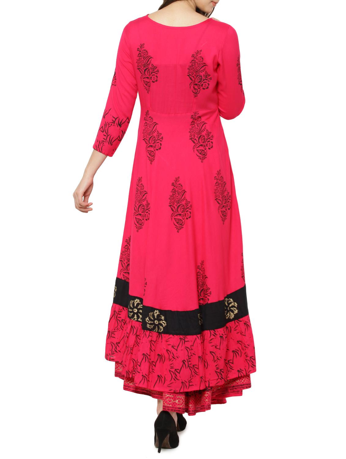 pink rayon flared kurta - 14137299 - Zoom Image - 3