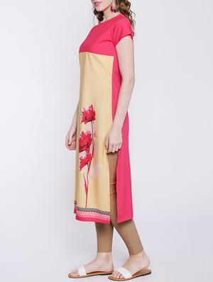 yellow crepe straight kurta - 14139614 - Standard Image - 3