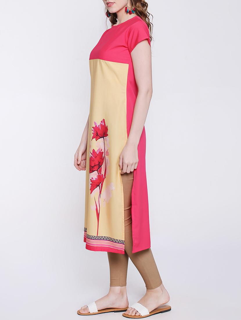 yellow crepe straight kurta - 14139614 - Zoom Image - 3