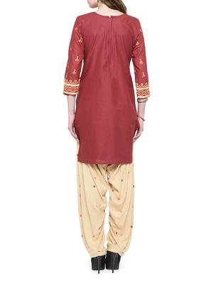 maroon cotton salwar suit unstitched - 14139972 - Standard Image - 3