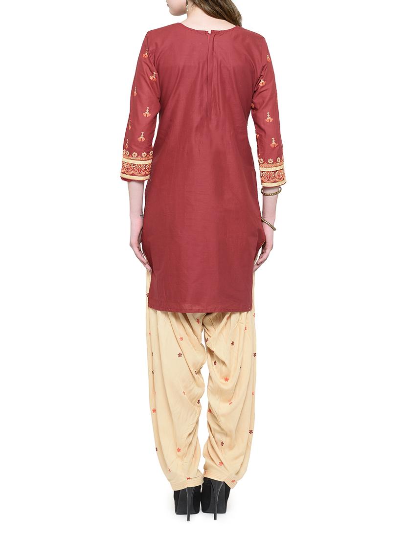 maroon cotton salwar suit unstitched - 14139972 - Zoom Image - 3