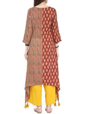 Printed asymmetric kurta & palazzo set - 14146963 - Standard Image - 3