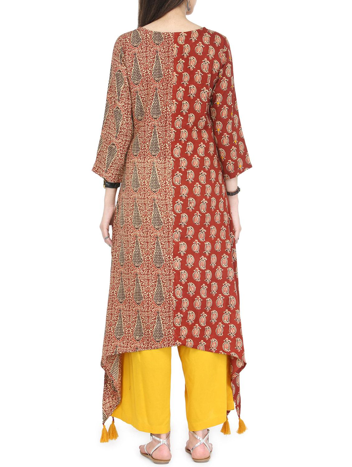 Printed asymmetric kurta & palazzo set - 14146963 - Zoom Image - 3