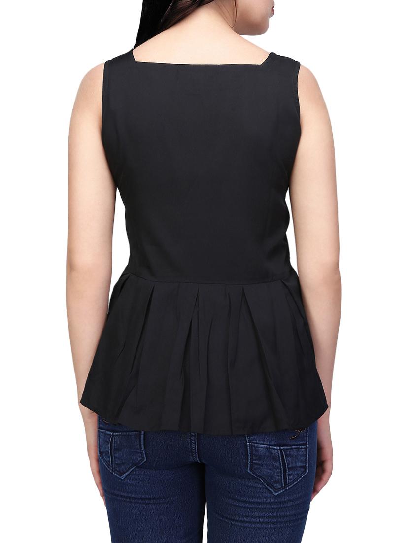 black crepe peplum top - 14151063 - Zoom Image - 3