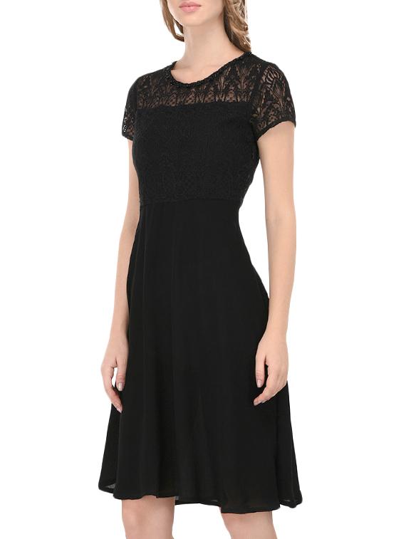 floral laced a-line dress - 14160636 - Zoom Image - 3