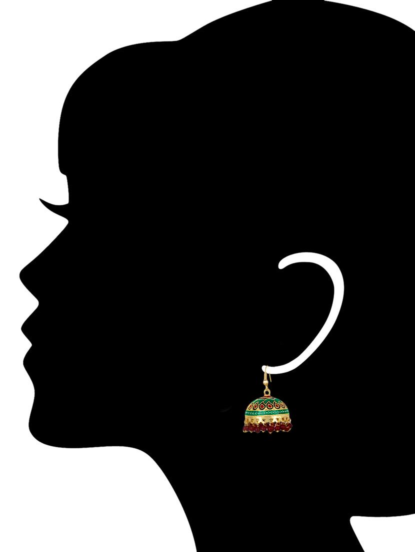 green metal meenakari earrings - 14161659 - Zoom Image - 3