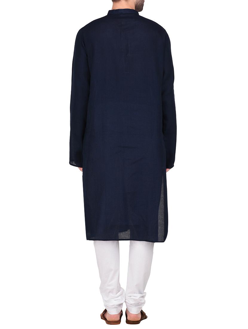 navy blue cotton kurta payjama set - 14164083 - Zoom Image - 3