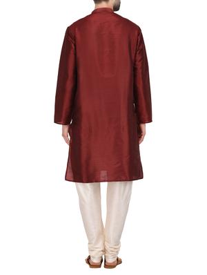 maroon dupion ethnic wear set - 14164084 - Standard Image - 3