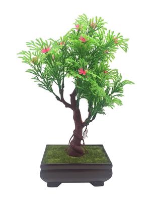random 3 branched bonsai tree with green leaves and pink flowers - 14164247 - Standard Image - 3