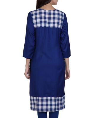 blue cotton a-line kurta - 14167864 - Standard Image - 3