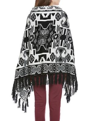 fringe hem printed woolen poncho - 14173127 - Standard Image - 3