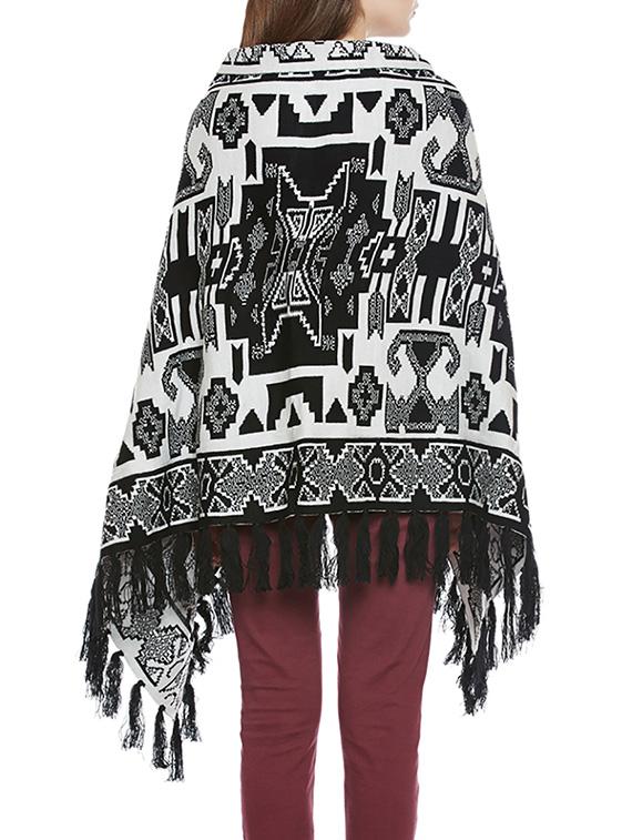 fringe hem printed woolen poncho - 14173127 - Zoom Image - 3