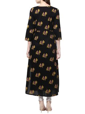 black cotton straight kurta - 14182827 - Standard Image - 3