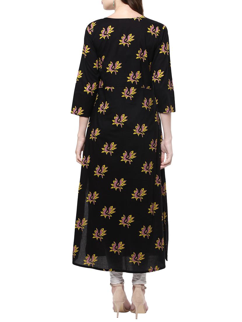 black cotton straight kurta - 14182827 - Zoom Image - 3