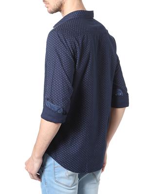 navy blue cotton casual shirt - 14188702 - Standard Image - 3