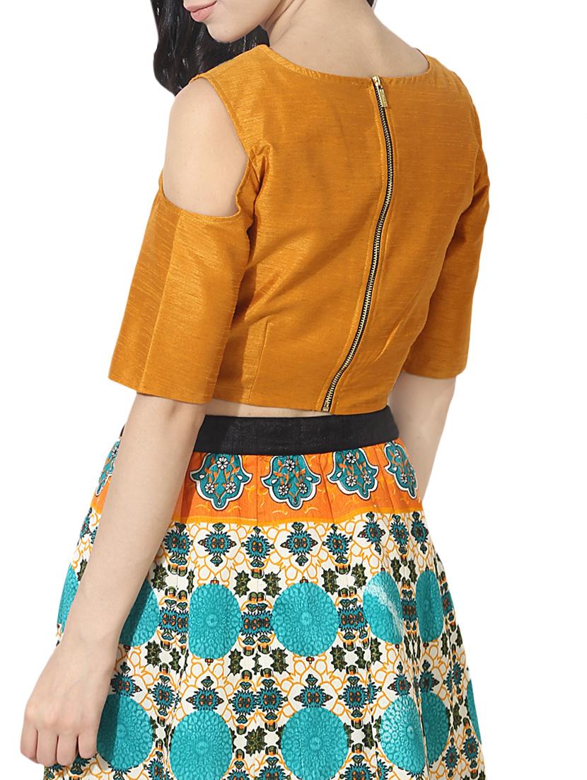yellow silk blend solid stitched blouse - 14189766 - Zoom Image - 3