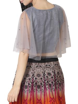 grey silk blend embroidered stitched blouse - 14191840 - Standard Image - 3