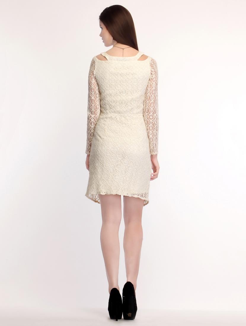 cream lace asymmetric dress - 14194099 - Zoom Image - 3