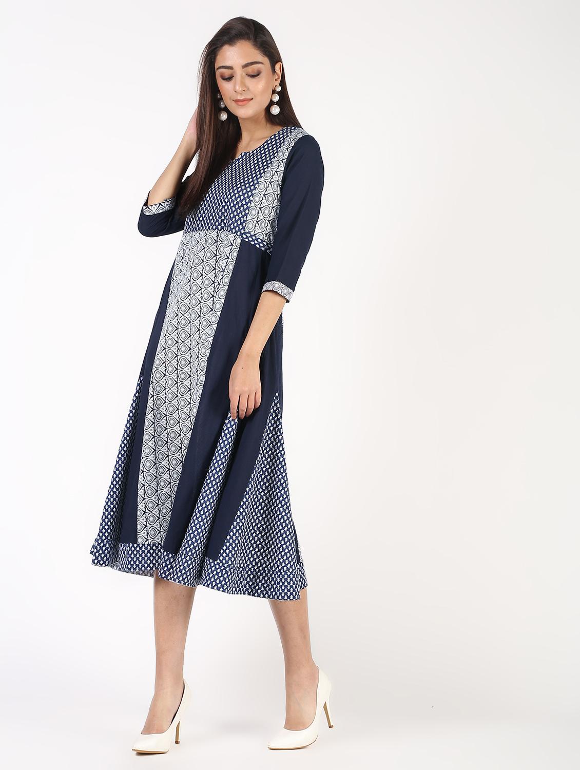 indigo flared kurta - 14194139 - Zoom Image - 3