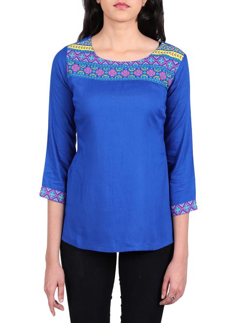 blue cotton straight kurti - 14195013 - Standard Image - 1