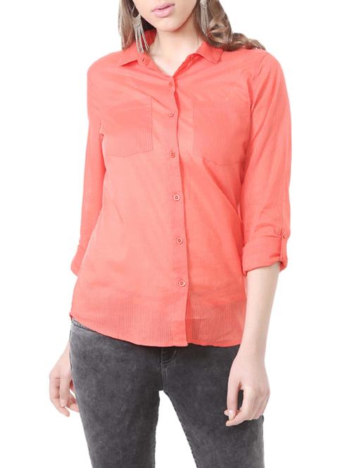 solid orange cotton shirt - 14195213 - Standard Image - 1