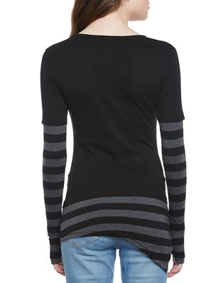 thumb hole sleeved striped asymmetric tee - 14195597 - Standard Image - 3