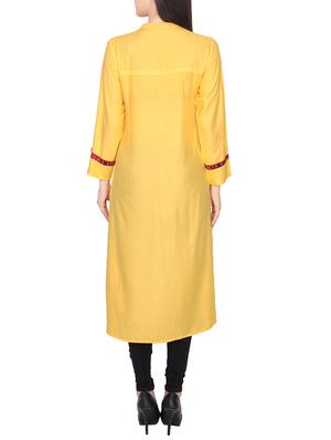 yellow viscose straight kurta - 14196246 - Standard Image - 3