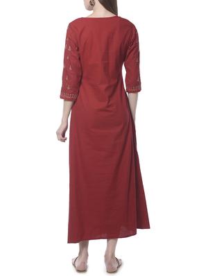 maroon cotton fusion kurta - 14197315 - Standard Image - 3