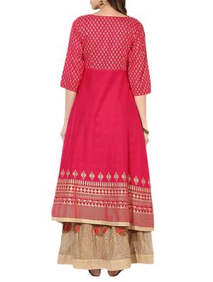 pink cotton flared kurta - 14204385 - Standard Image - 3