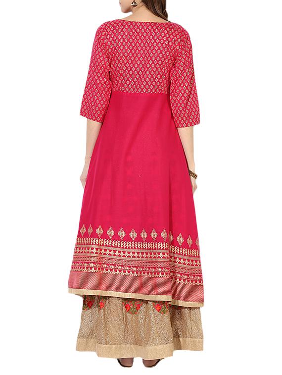pink cotton flared kurta - 14204385 - Zoom Image - 3