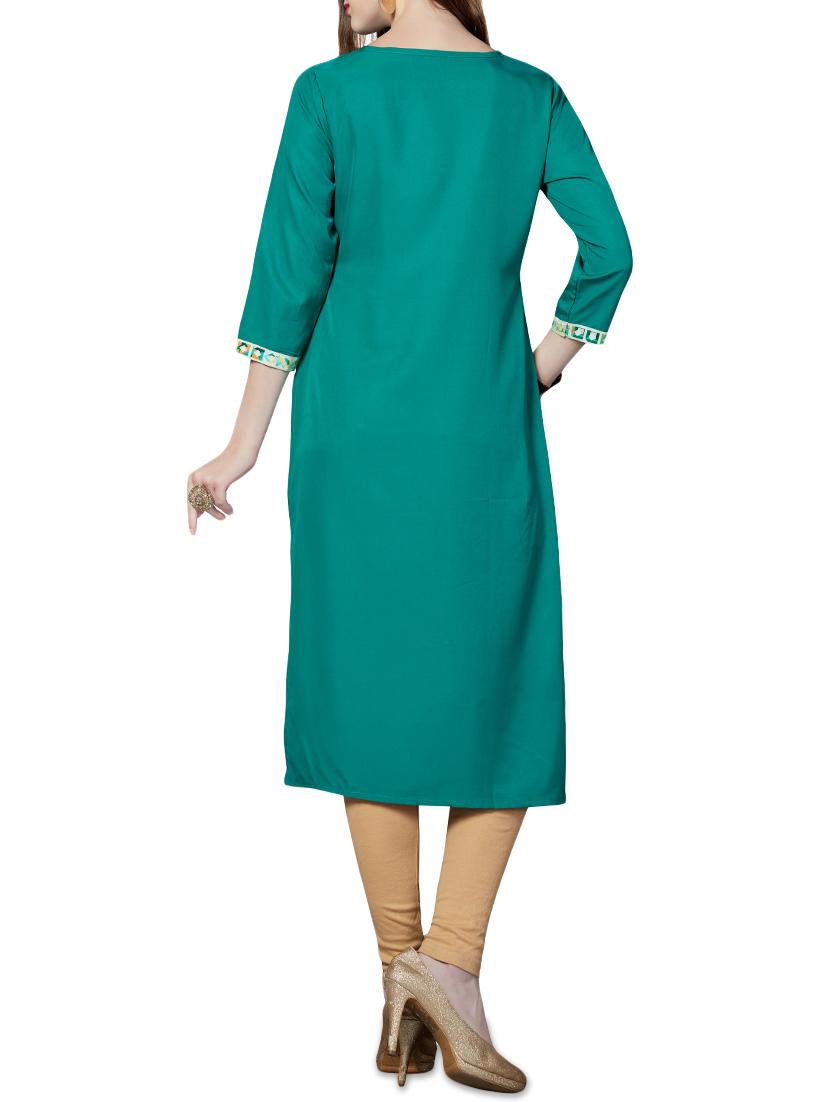 green crepe straight kurta - 14205582 - Zoom Image - 3