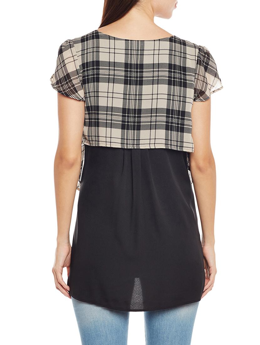 black georgette checkered tunic - 14206344 - Zoom Image - 3