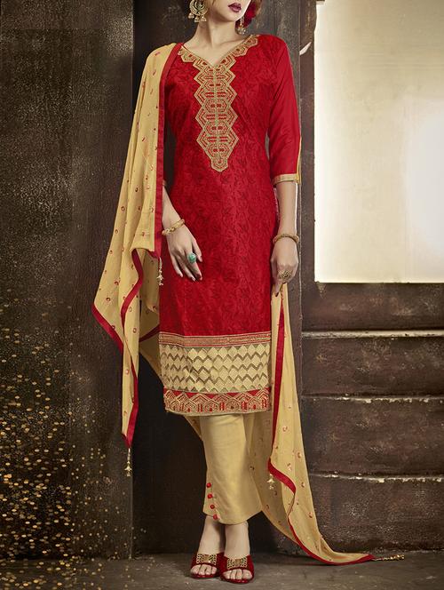 Embroidered unstitched straight pant suit - 14213237 - Very Small Image - 1