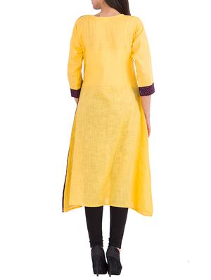 yellow cotton asymmetric kurta - 14215181 - Standard Image - 3