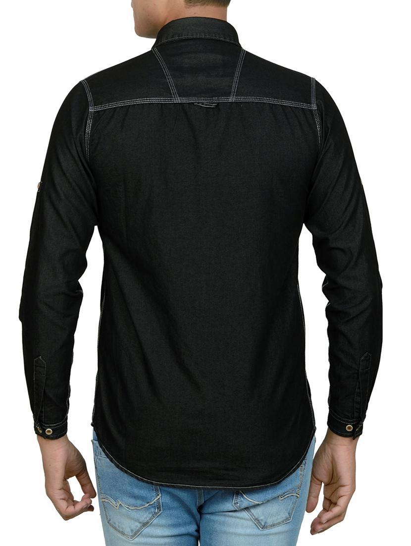 black denim casual shirt - 14219054 - Zoom Image - 3