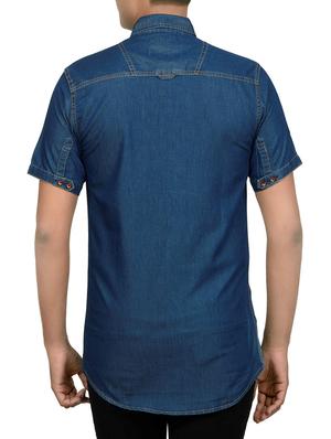 dark blue denim casual shirt - 14219055 - Standard Image - 3