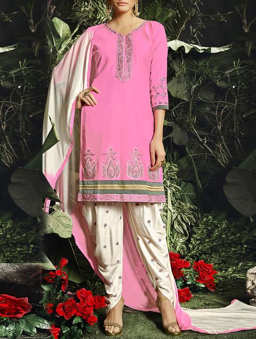 Embroidered unstitched patiyala suit - 14220998 - Very Small Image - 1