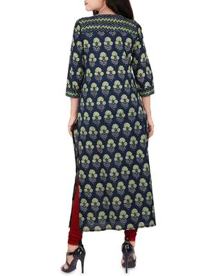 Blue cotton straight kurta - 14222644 - Standard Image - 3