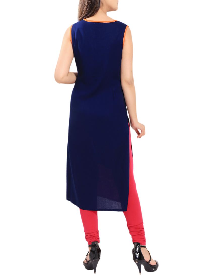 blue rayon straight kurta - 14224110 - Zoom Image - 3