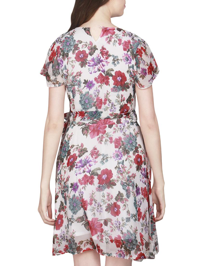 multicolored floral printed poly crepe belted dress - 14225808 - Zoom Image - 3