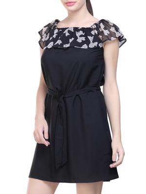 black printed poly crepe belted dress - 14231595 - Standard Image - 3