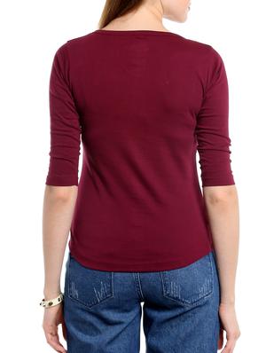 maroon cotton casual tee - 14237910 - Standard Image - 3