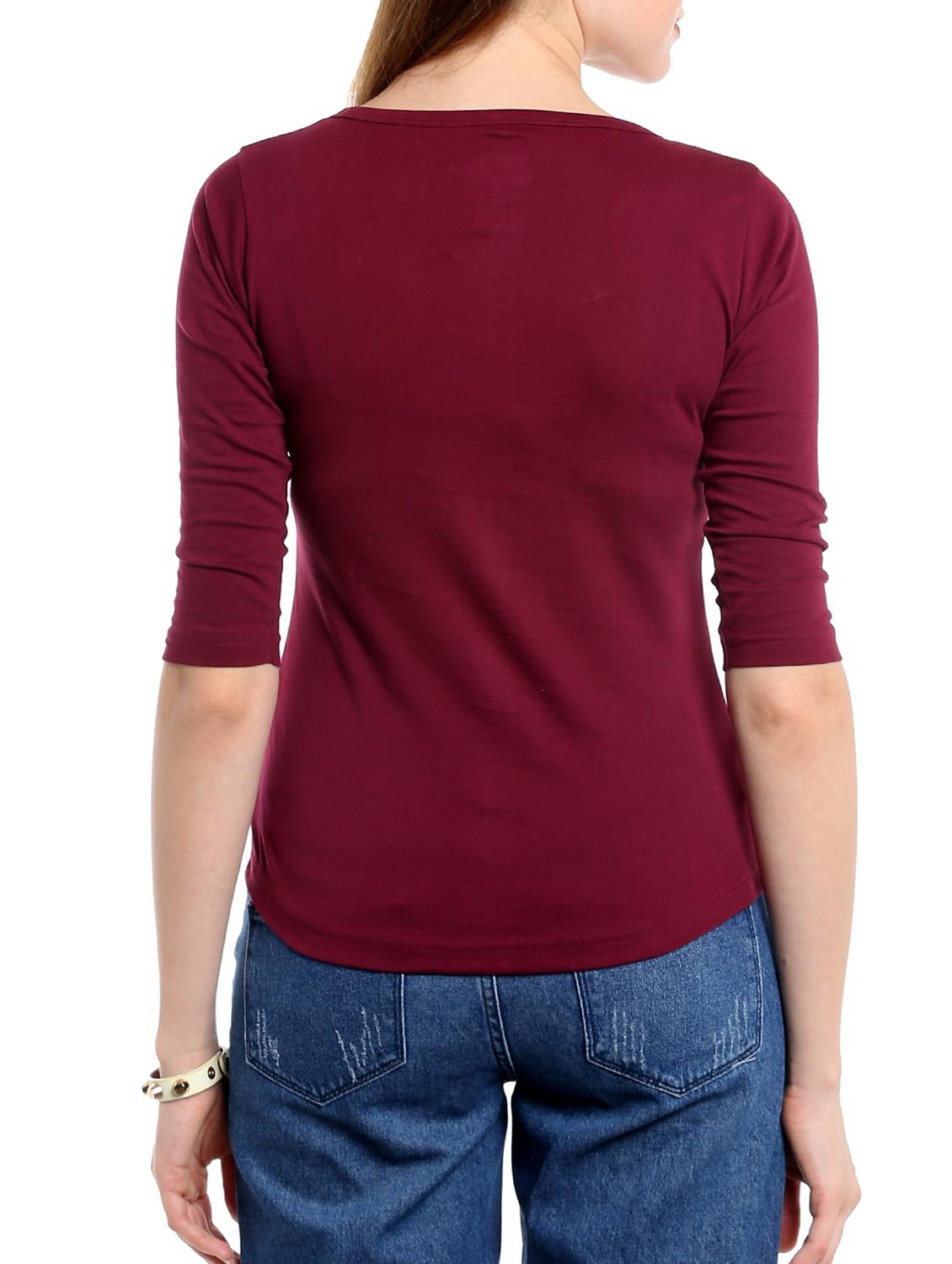 maroon cotton casual tee - 14237910 - Zoom Image - 3