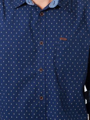 navy blue cotton casual shirt - 14238037 - Standard Image - 3