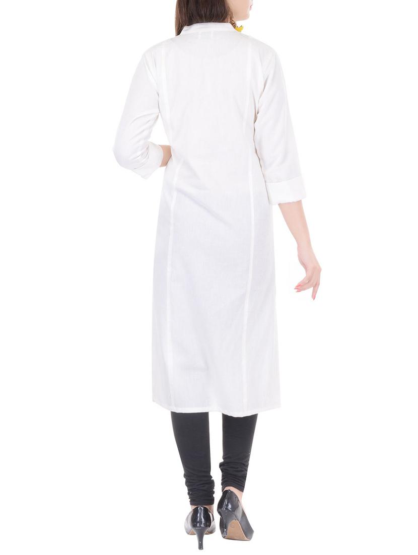 white cotton straight kurta - 14248193 - Zoom Image - 3